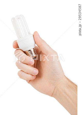 Hand holding energy saving fluorescent light bulb Hand holding energy saving fluorescent light bulb 29534587