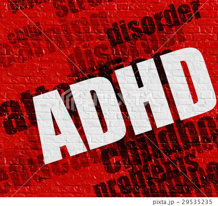 Modern medicine concept: ADHD on the Red Wall . 29535235
