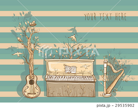 Vector illustration of  guitar, piano, harp. 29535902