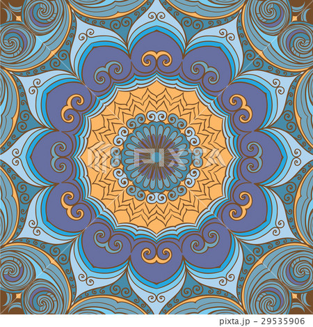 Ornamental blue-yellow round background Ornamental blue-yellow round background 29535906
