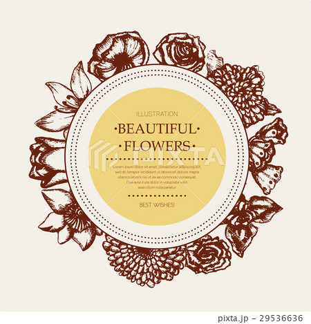 Beautiful Flowers - monochromatic hand drawn round 29536636