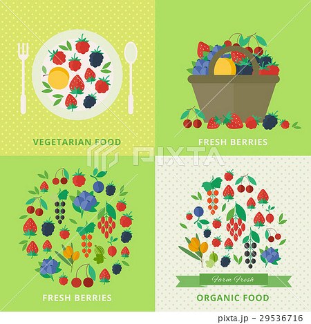 Banners with fresh berries and fruits vector 29536716