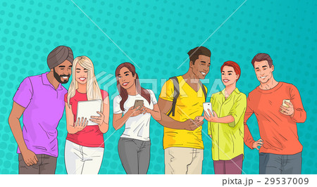 Mix Race People Group Using Cell Smart Phone 29537009