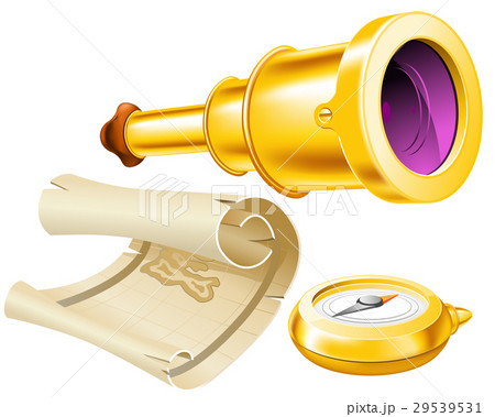 Treasure map, telescope and compass 29539531