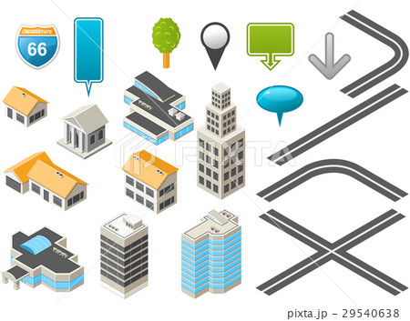 Map toolkit with isometric buildings and roads 29540638
