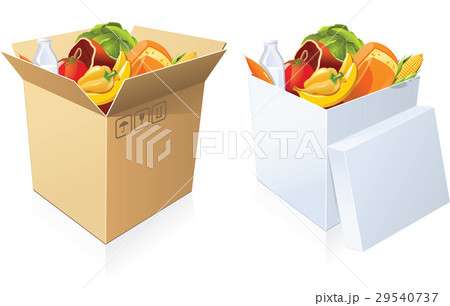 Basket of goods- cardboard boxes with food Basket of goods- cardboard boxes with food 29540737