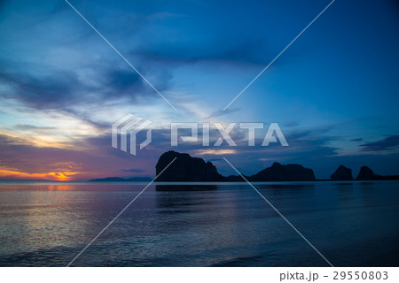 Beautiful sunset and silhouette mountain  29550803