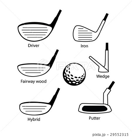 set of golf club and ball icons graphic designのイラスト素材