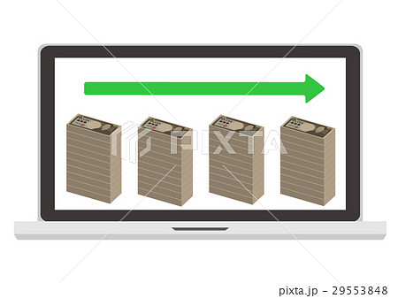 イラスト素材　グラフ　札束　横ばい　ノートパソコン 29553848