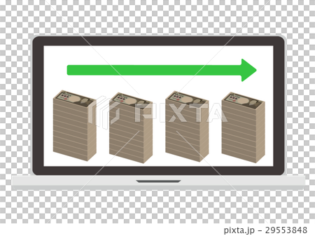 イラスト素材　グラフ　札束　横ばい　ノートパソコン 29553848