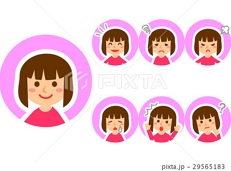 女の子 表情 上半身 セットのイラスト素材