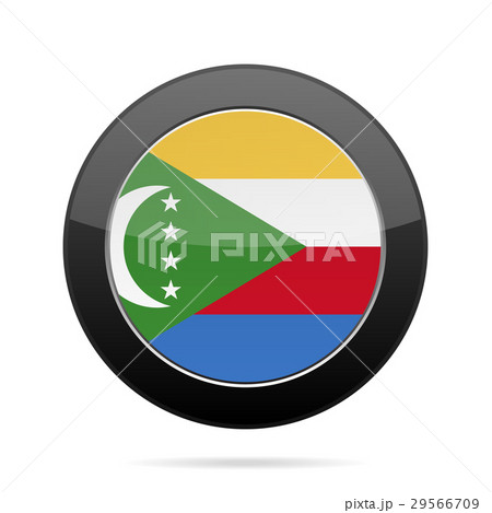 Flag of Comoros. Shiny black round button.