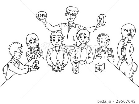 作業者７人の知恵を出し合うのイラスト素材