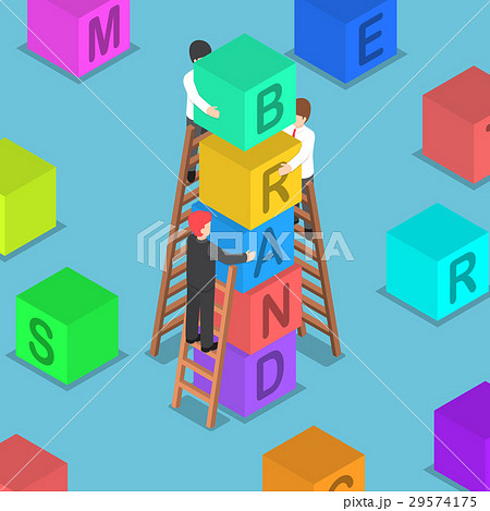 Isometric businessman building BRAND block 29574175