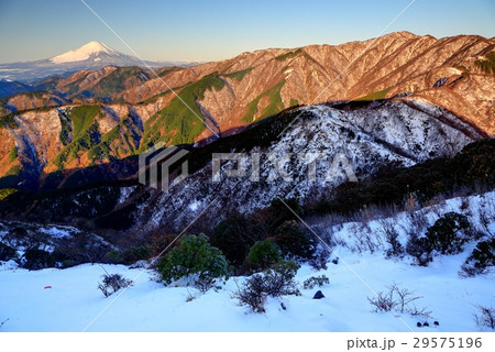 雪の丹沢表尾根・塔ノ岳と富士山 雪の丹沢表尾根・塔ノ岳と富士山 29575196