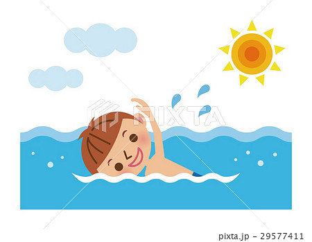 海で泳ぐ男の子のイラスト素材 29577411 Pixta