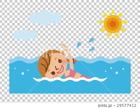海で泳ぐ女の子のイラスト素材