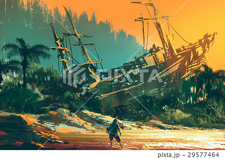 the castaway man standing on island beach the castaway man standing on island beach 29577464