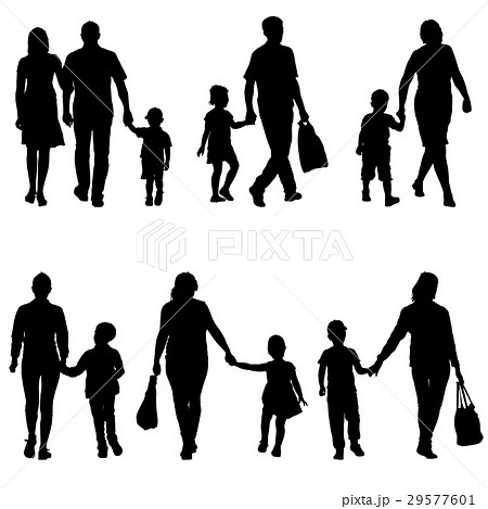 Set Silhouette Of Happy Family A White Backgroundのイラスト素材