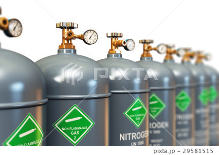 Row of liquefied nitrogen industrial gas container Row of liquefied nitrogen industrial gas container 29581515