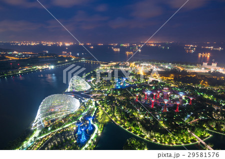 Aerial night view of Singapore Gardens Aerial night view of Singapore Gardens 29581576