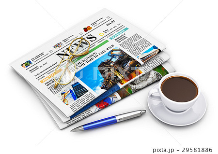 Stack of business newspapers and coffee cup Stack of business newspapers and coffee cup 29581886