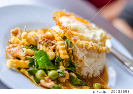 Rice topped with stir fried hot and spicy pork Rice topped with stir fried hot and spicy pork 29582693