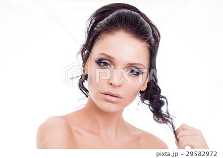 Colorful make-up woman face, beautiful brunette 29582972
