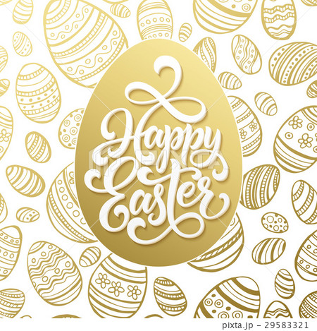 Happy Easter greeting lettering on golden seamless 29583321