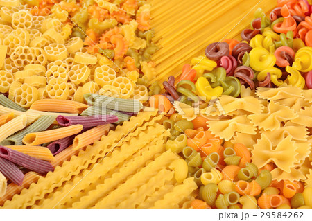 Assortment of colored uncooked Italian pasta Assortment of colored uncooked Italian pasta 29584262