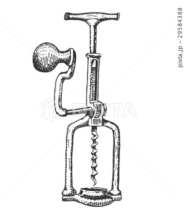 corkscrew isolated on white hand drawn engraved corkscrew isolated on white hand drawn engraved 29584388