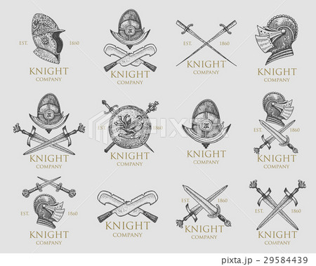 Set of monochrome knights emblems, badges, labels 29584439