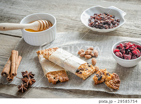 Homemade granola bars on the sackcloth Homemade granola bars on the sackcloth 29585754