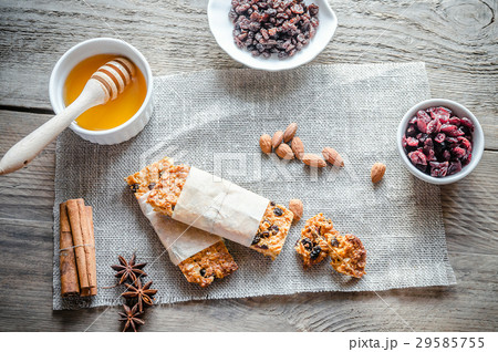Homemade granola bars on the sackcloth Homemade granola bars on the sackcloth 29585755