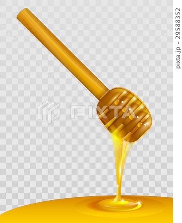 Wooden honey dipper and honey on transparent Wooden honey dipper and honey on transparent 29588352