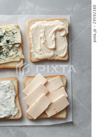 Assorted cheeses on toasts 29592380