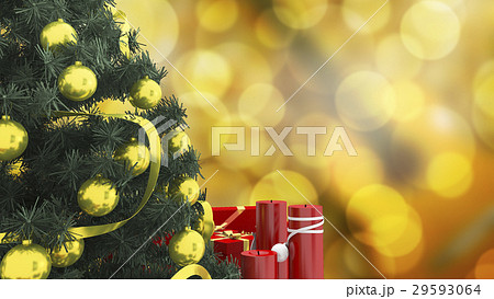 close up christmas tree with red candle  29593064