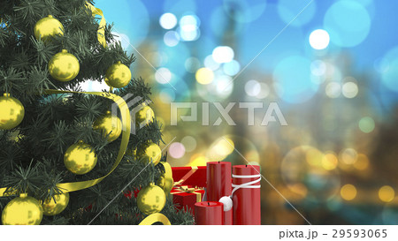 close up christmas tree with red candle close up christmas tree with red candle 29593065