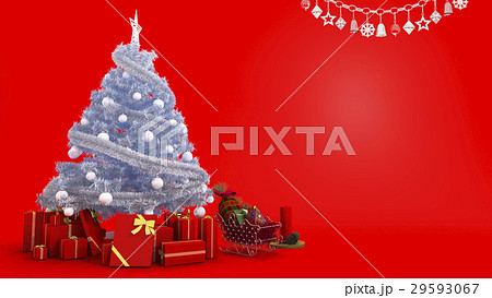 white christmas tree with gift and decor in red ba white christmas tree with gift and decor in red ba 29593067