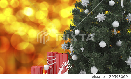 close up christmas tree with red candle close up christmas tree with red candle 29593069