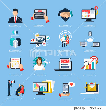 CRM System Flat Icons Set CRM System Flat Icons Set 29593770