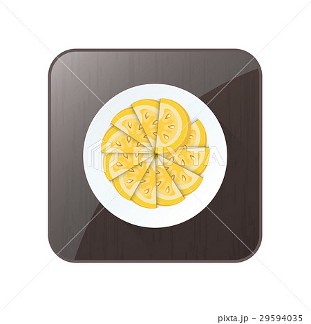 Circle Sliced Tomato Yellow Color icon and button 29594035