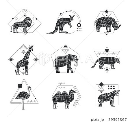 Animals Polygonal Monochrome Emblemsのイラスト素材 29595367 Pixta