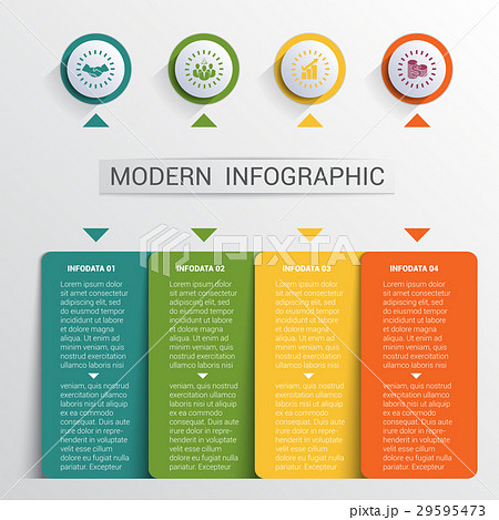 Infographics template color buttons 4 plates shape 29595473
