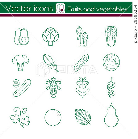 Green fruits and vegetables, Line vector icons. 29596264
