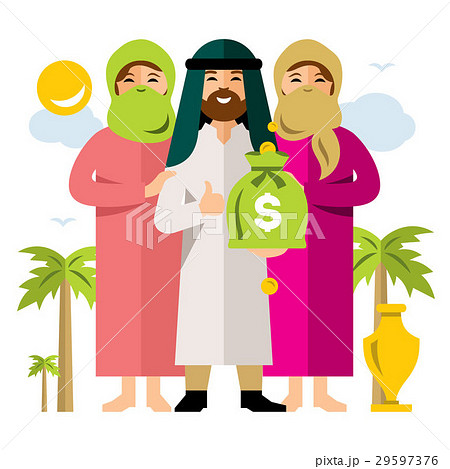Vector Polygamy. Saudi man and his harem.  29597376