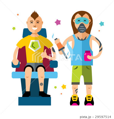 Vector Tattoo master working in salon.  29597514