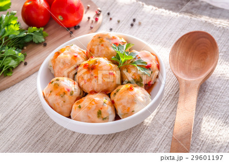 Chicken meatballs with pasta 29601197