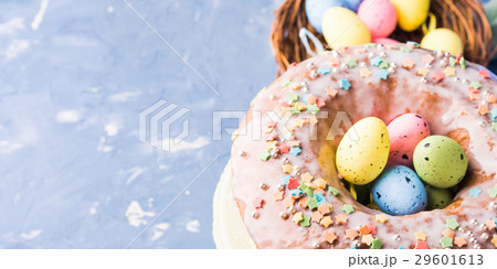 Easter sweet cake with sugar frosting decor 29601613