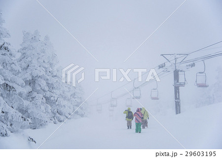 長野　吹雪の横手山山頂　樹氷を撮影するカメラマンたち 29603195
